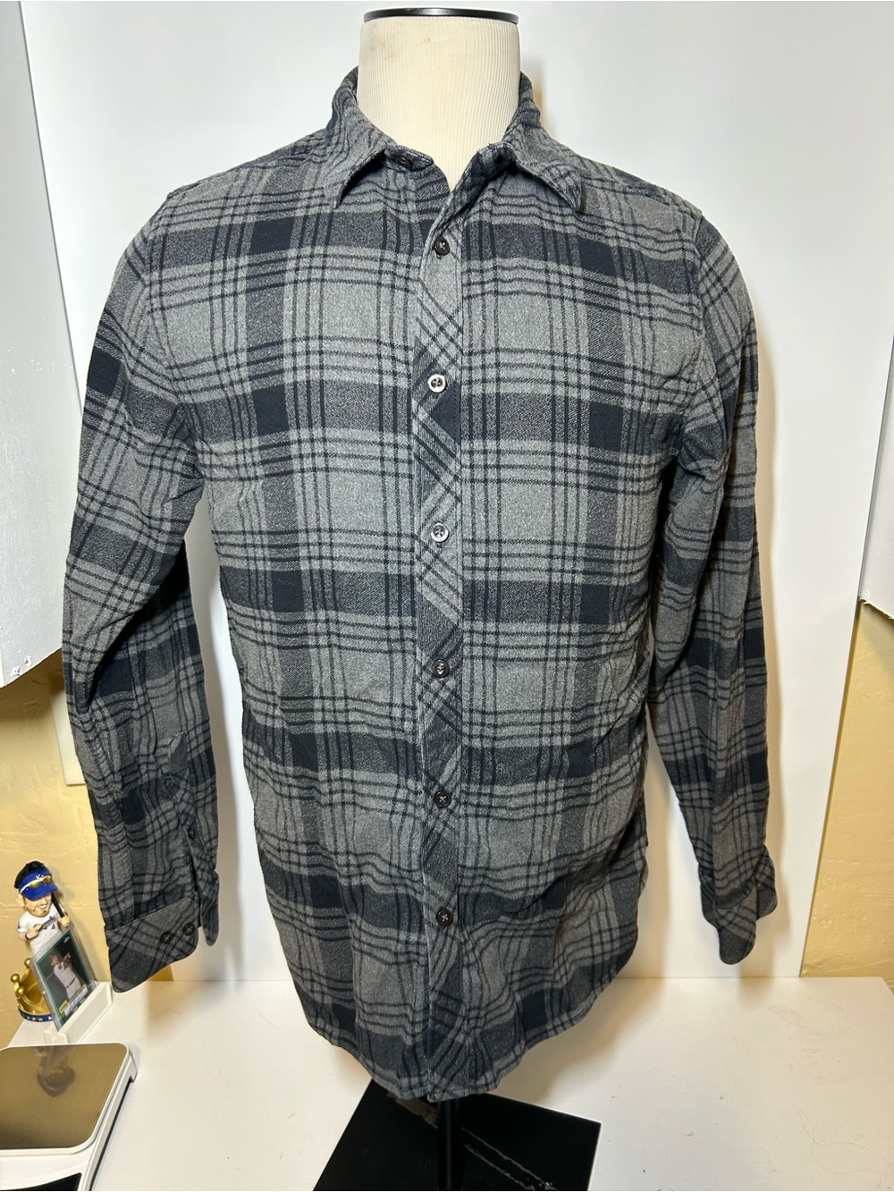 Men's Grey and Black Plaid Button-Up Shirt the north face
